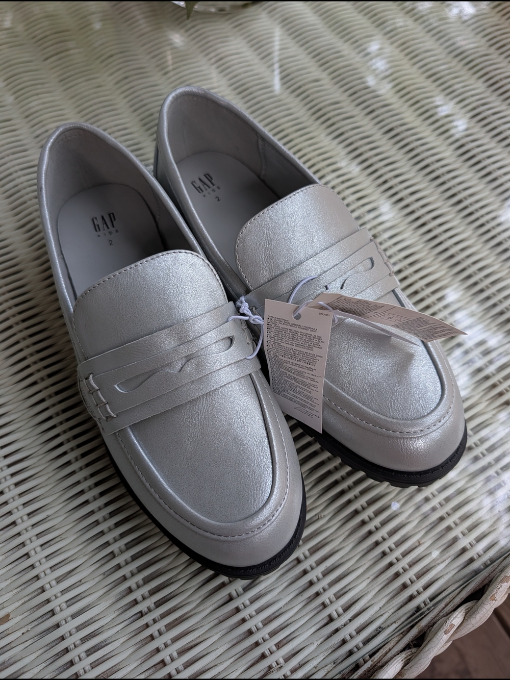 GAP Girls Silver Shimmer Penny Loafers